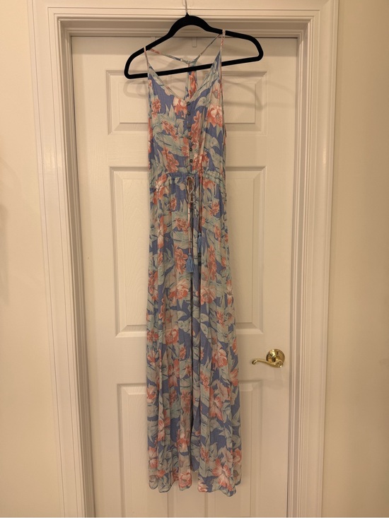 Rip Curl Dresses & Skirts - Floral Spaghetti Strap Maxi Dress in Light Blue and Coral